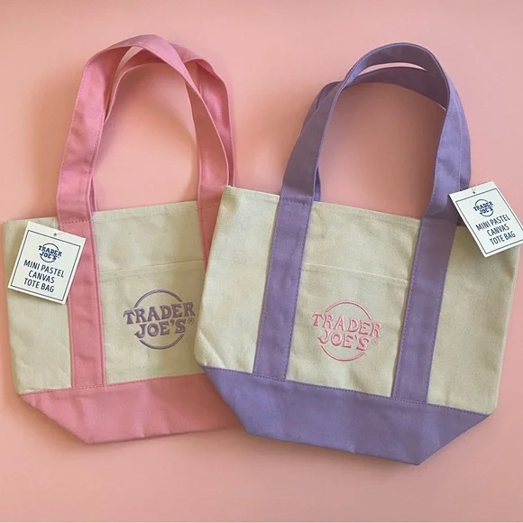 TraderJoe’s Mini Tote Bag - Pink and Purple SET - Picture 1 of 6